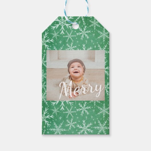 Kerstwintersneeuwvlokken Falling Foto Cadeaulabel (Voorkant)