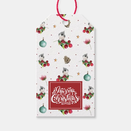kerstwintervogelpatroon, aangepast cadeaulabel (Voorkant)