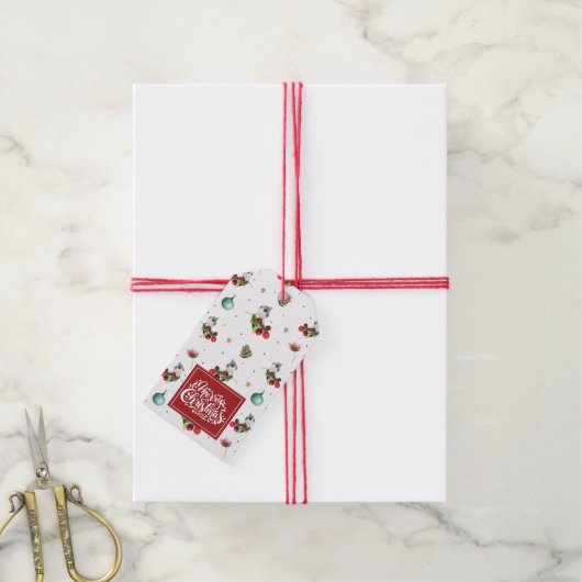 kerstwintervogelpatroon, aangepast cadeaulabel (Met Touw)