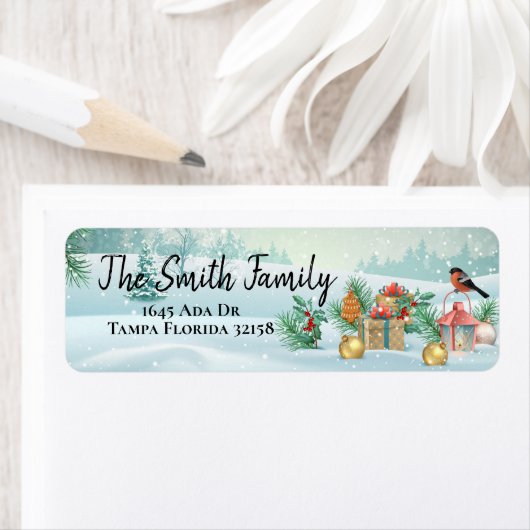 Kerstwintervogelscène Etiket (Insitu)