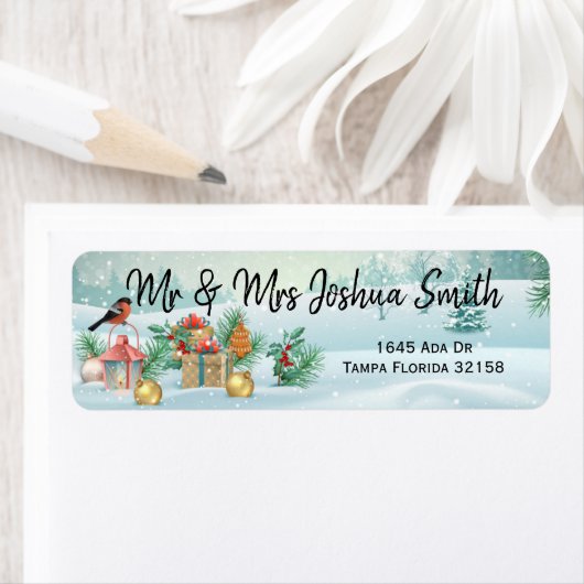 Kerstwintervogelscène Etiket (Insitu)