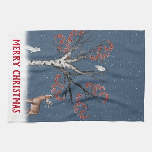 Kerstwinterwild in Snowflake Theedoek (Horizontaal)