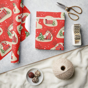 Kerstwinterwintersneeuwwoningen Cadeaupapier