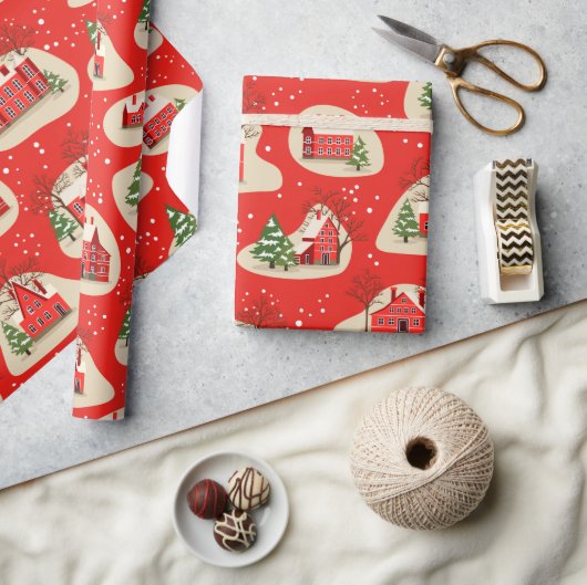 Kerstwinterwintersneeuwwoningen Cadeaupapier (Crafts)