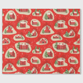 Kerstwinterwintersneeuwwoningen Cadeaupapier (Vlak)