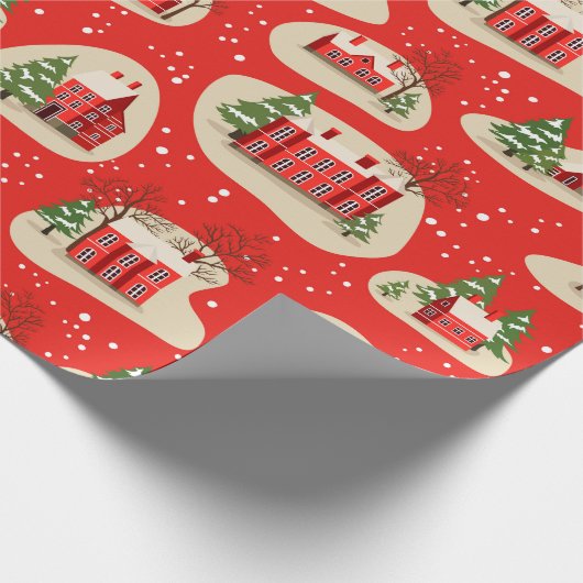 Kerstwinterwintersneeuwwoningen Cadeaupapier (Hoek)