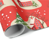 Kerstwinterwintersneeuwwoningen Cadeaupapier (Rol Hoek)