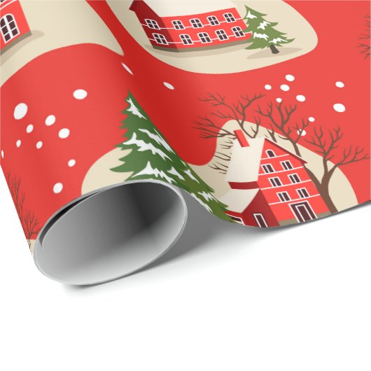 Kerstwinterwintersneeuwwoningen Cadeaupapier (Rol Hoek)