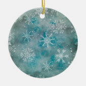 Kerstwinterwitte sneeuwvlokken op blauw keramisch ornament (Voorkant)