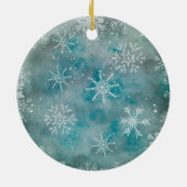 Kerstwinterwitte sneeuwvlokken op blauw keramisch ornament (Achterkant)