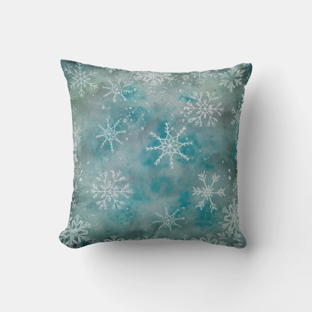 Kerstwinterwitte sneeuwvlokken op blauw kussen (Voorkant)