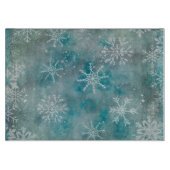 Kerstwinterwitte sneeuwvlokken op blauw snijplank (Voorkant)