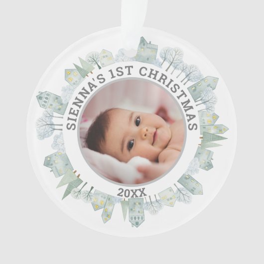 kerstwinterwoningen met grote Baby foto Ornament (voorkant)