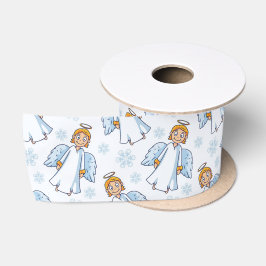 Kerstwit en Blauwe Angel Satijnen Lint