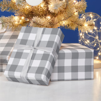 Kerstwit en grijs Buffalo geruit Cadeaupapier