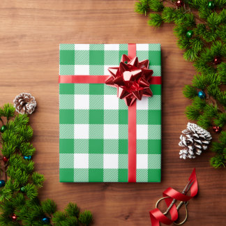 Kerstwit en Kellygroene Buffalo-ruting Cadeaupapier