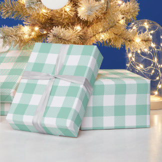 Kerstwit en licht teal buffelkarotjekruid cadeaupapier
