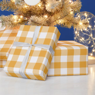 Kerstwit en oranje Buffalo geruit Cadeaupapier