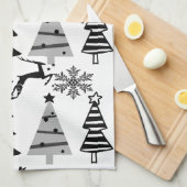 Kerstwit en zwarte bomen keukenhanddoeken (Quarter Fold)