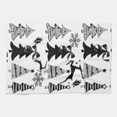 Kerstwit en zwarte bomen keukenhanddoeken (Horizontaal)