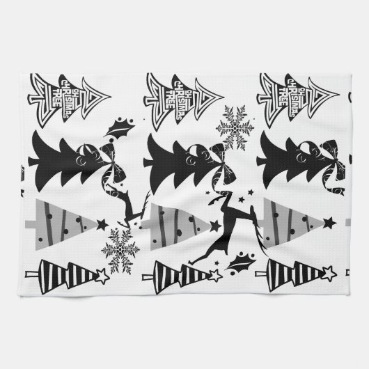 Kerstwit en zwarte bomen keukenhanddoeken (Horizontaal)