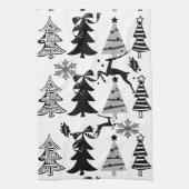 Kerstwit en zwarte bomen keukenhanddoeken (Verticaal)
