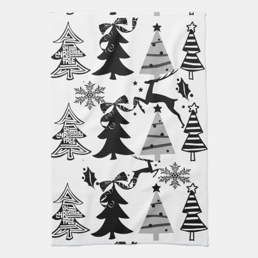 Kerstwit en zwarte bomen keukenhanddoeken (Verticaal)