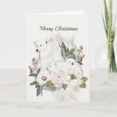 Kerstwit IJsberen Bloemrijk Waterverfschilderij Feestdagen Kaart (Voorkant)