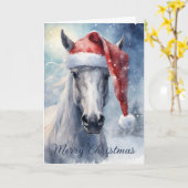 Kerstwit paard met kerstmuts waterverf kaart (Gele Bloem)