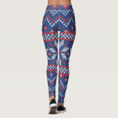 Kerstwit, rood en blauw patroon leggings (Achterkant)