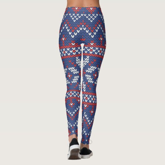 Kerstwit, rood en blauw patroon leggings (Achterkant)