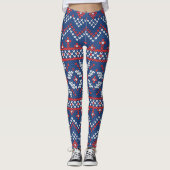Kerstwit, rood en blauw patroon leggings (Voorkant)