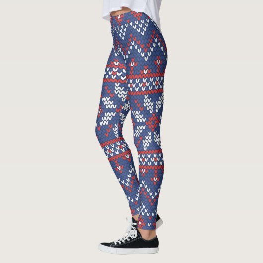 Kerstwit, rood en blauw patroon leggings (Links)