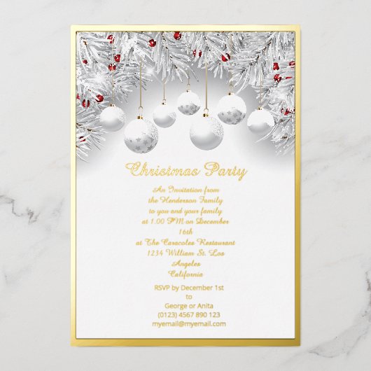 Kerstwit Sneeuwballen Echte Folie  Folie Feestdagenkaart (Voorkant)