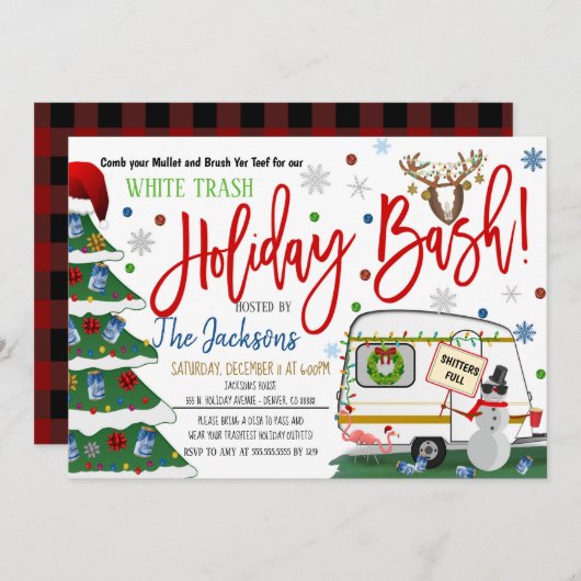 Kerstwit Uitnodiging tot kerstmis (Voorkant / Achterkant)