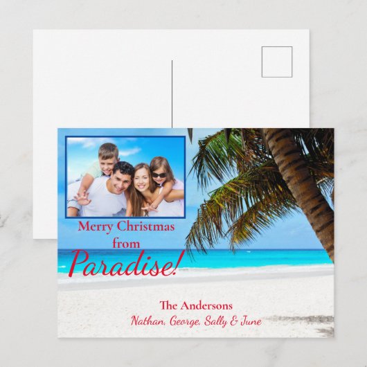 Kerstwit zand blauwe waterpalmboom en jij! briefkaart (Voorkant / Achterkant)