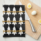 Kerstwitte bomen Bows Kitchen Towels Black Theedoek (Quarter Fold)