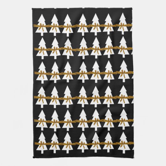 Kerstwitte bomen Bows Kitchen Towels Black Theedoek (Verticaal)