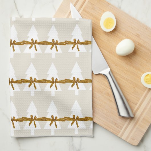 Kerstwitte bomen met Bows Kitchen Towels Theedoek (Quarter Fold)