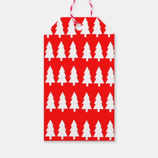 Kerstwitte bomen Rood Labels Rood Cadeaulabel (Voorkant)