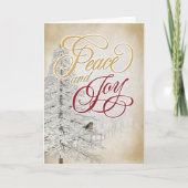 Kerstwitte boom met vogel feestdagen kaart (Voorkant)