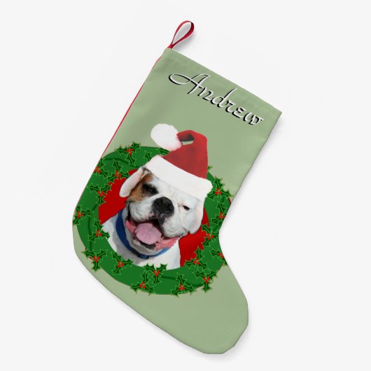 Kerstwitte boxer-hond gepersonaliseerd in het uitz kleine kerstsok (Voorkant (Hangend))