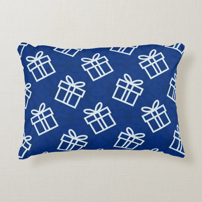 Kerstwitte Cadeaus met blauwe achtergrond Accent Kussen (Voorkant)