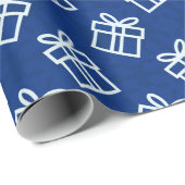 Kerstwitte Cadeaus met blauwe achtergrond Cadeaupapier (Rol Hoek)