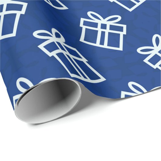 Kerstwitte Cadeaus met blauwe achtergrond Cadeaupapier (Rol Hoek)