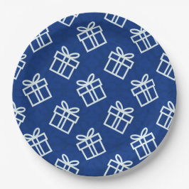 Kerstwitte Cadeaus met blauwe achtergrond Papieren Bordje
