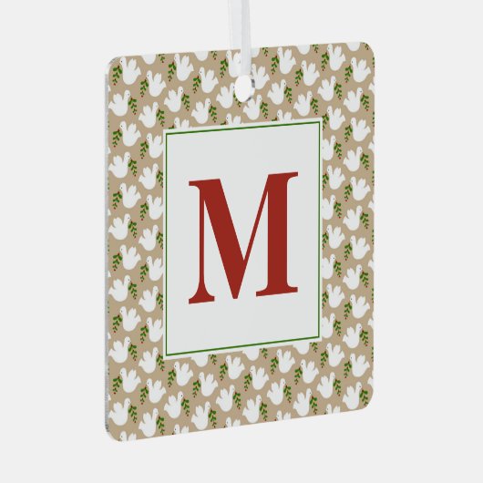 Kerstwitte dove Initiaal Vredesliefhebber Metalen Ornament (Voorkant Rechts)