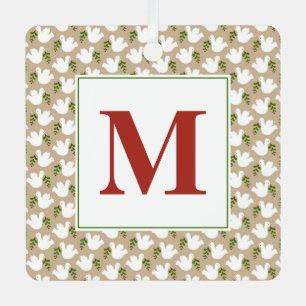 Kerstwitte dove Initiaal Vredesliefhebber Metalen Ornament