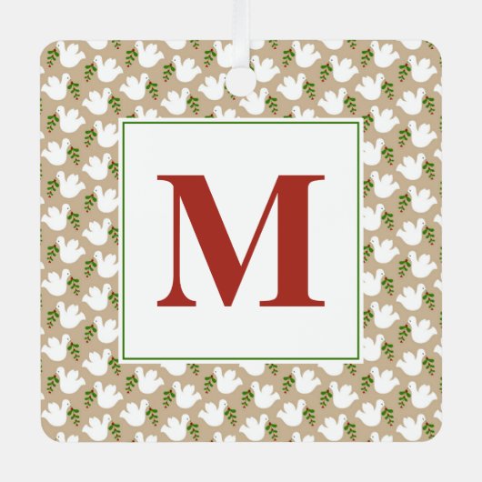 Kerstwitte dove Initiaal Vredesliefhebber Metalen Ornament (Voorkant)