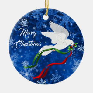 kerstwitte dove keramisch ornament